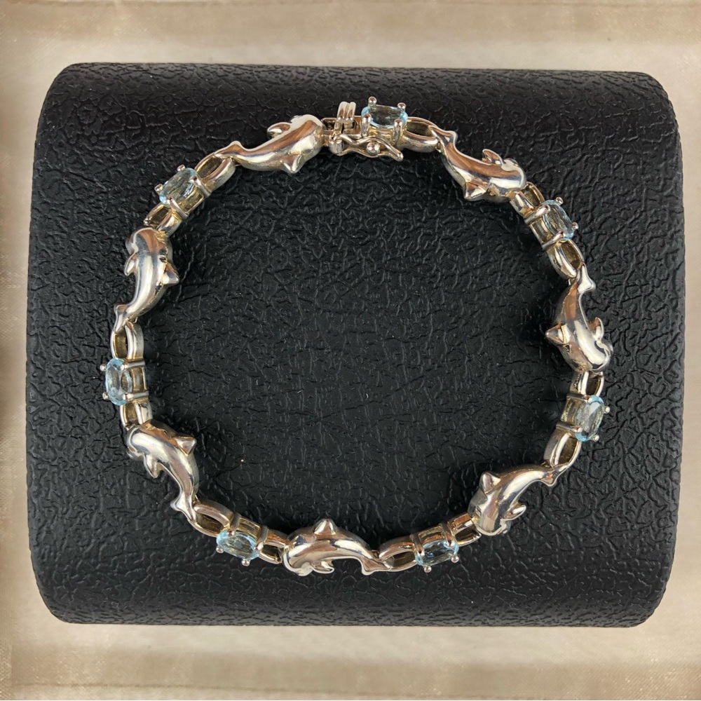 Macy’s Sterling Silver 925 Aqua Marine Dolphin Bracelet Coastal Glamcore Dainty